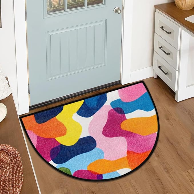 Colorful Half Round Doormat Semi Circle Rug Half Moon Rug Entryway Mat | Camouflage Colorful Washable Non Slip Outdoor Floor Rug Kitchen Mat for Indoor Outdoor Bathroom Fireplace Bath Decor