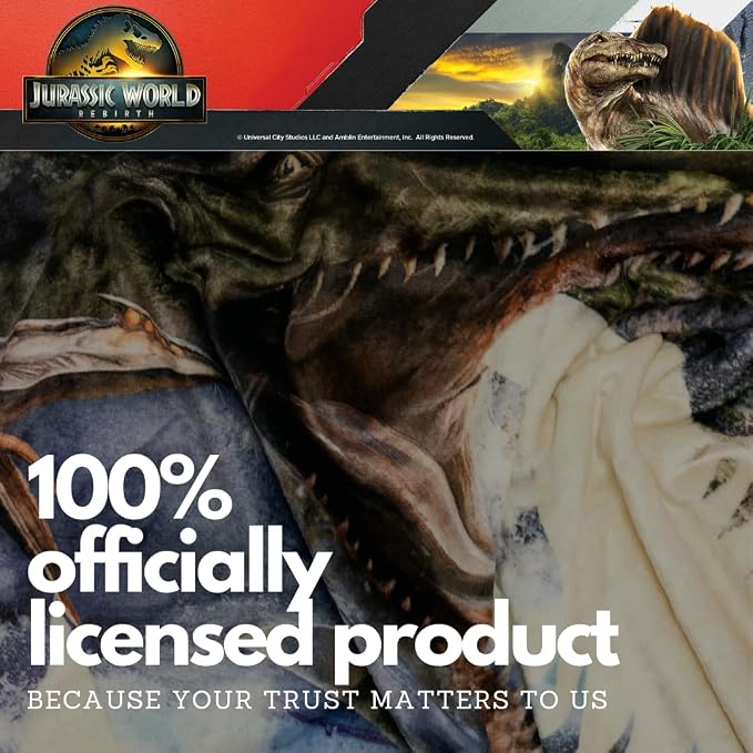 Jurassic World Rebirth Kids Bedding Super Soft Plush Throw Blanket, 46 in x 60 in, (Officially Licensed Product) By Franco