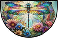 Pardick Half Round Doormat Glass Dragonfly Flower Semi Circle Rug Non Slip Indoor Outdoor Entrance Half Moon Rug Washable Front Floor Mat for Kitchen Bathroom Patio Fireplace Holiday Decor
