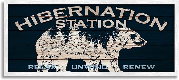 Stupell Industries Hibernation Station Sign Wilderness Bear Trees Silhouette, Design by Kim Allen