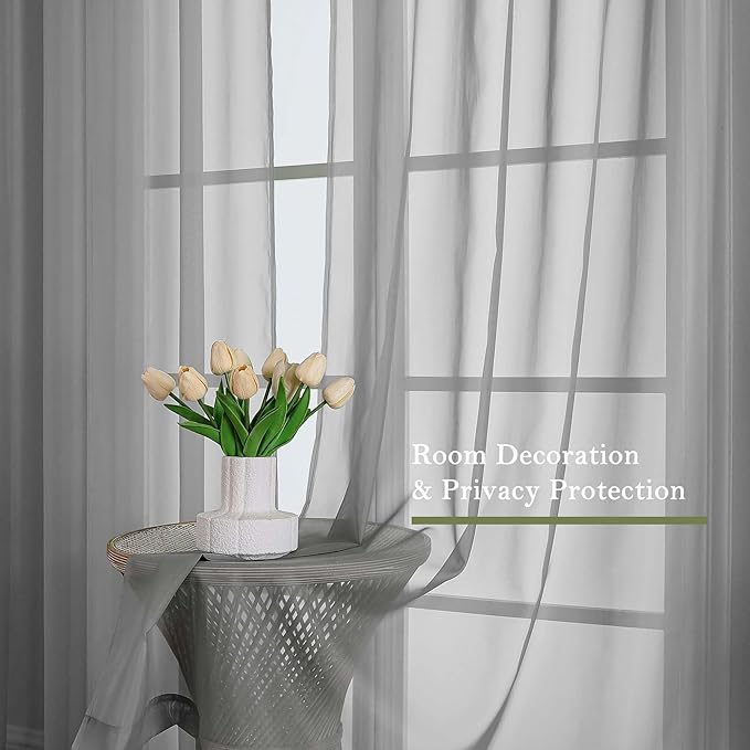 Lecloud Charcoal Grey Sheer Curtains - Image 4