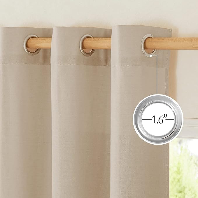 NICETOWN Linen Curtains 96 inches Long for Living Room, Grommet Semi Sheer Drapes Linen Weave Window Treatments Privacy Added with Light Filtering for Bedroom, Taupe, W34 x L96, 2 Panels