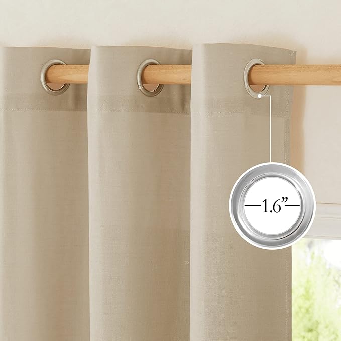 NICETOWN Angora Linen Kitchen Window Curtains Over Sink, Grommet Thick Linen Angora Short Window Treatments Privacy Assured with Light Filtering for Bedroom/Bathroom, W34 x L36, 2 Panels