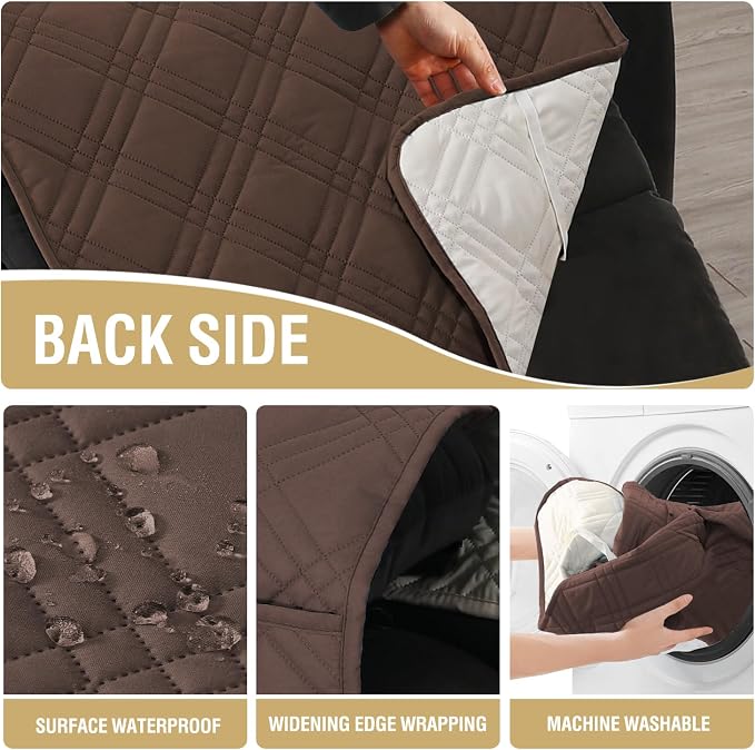 H.VERSAILTEX 100% Waterproof Oversized Recliner Cover 1-Piece Reversible Recliner Covers for Large Recliner with Elastic Straps Sitting Width Up to 28" (Oversized Recliner, Brown/Beige)