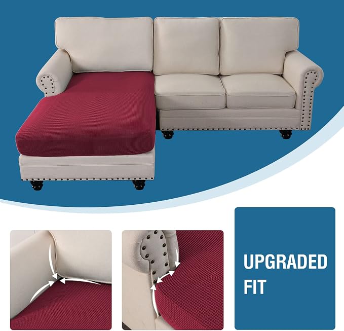 H.VERSAILTEX Sectional Couch Covers 1 Piece Chaise Slipcover L Shape Separate Cushion Couch Cover for Both Left/Right Sectional Couch (Seat Only: 1 Chaises, Burgundy)