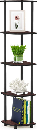 Furinno TURN-N-TUBE Corner Shelf, 5-Tier Corner Bookshelf, Open Storage Shelves, for Organization and Storage, Living Room, Home Office, Garage, Bedroom, Dark Cherry