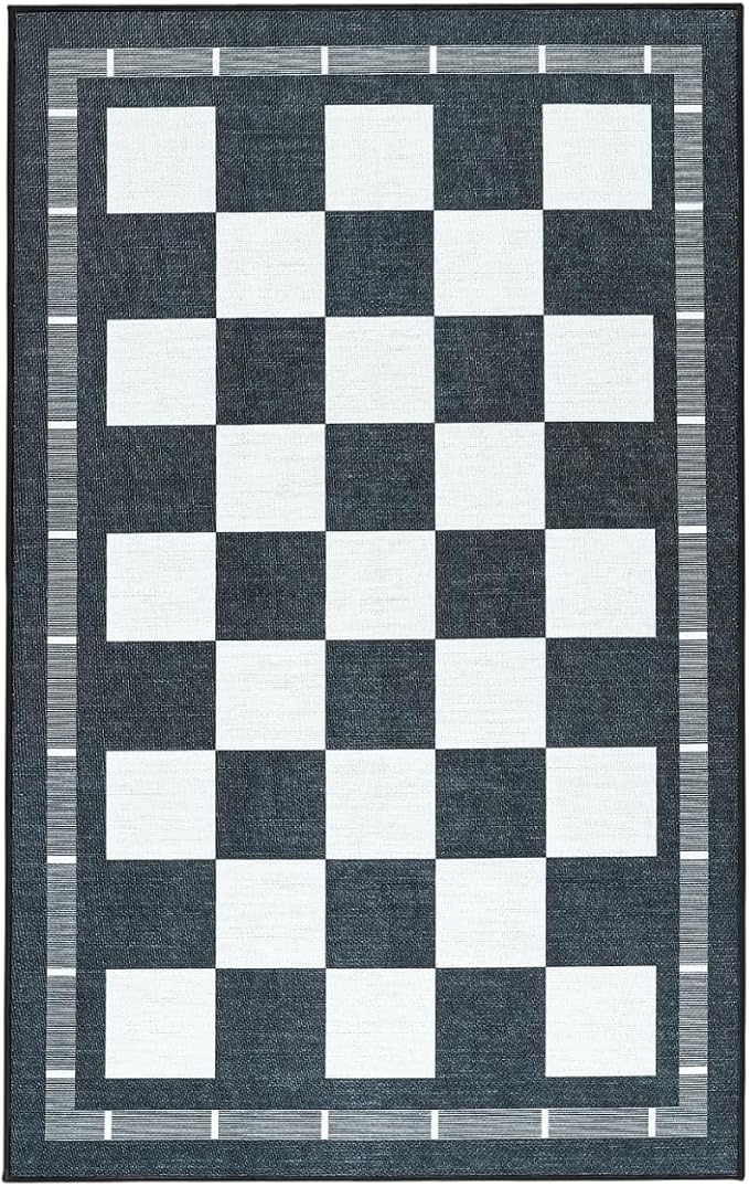 Vasofe Jute Checkered Rug, 2x3 Small Entry Rug, Outdoor Doormat, Indoor Mat | Washable Front Door Mat Kitchen Rug Non Slip Area Rugs, Farmhouse Low Pile Carpet for Entryway Porch, Black and White