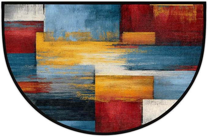 Abstract Half Round Doormat Semi Circle Rug Half Moon Rug Entryway Mat | Colorful Abstract Washable Non Slip Outdoor Floor Rug Kitchen Mat for Indoor Outdoor Bathroom Fireplace Bath Decor