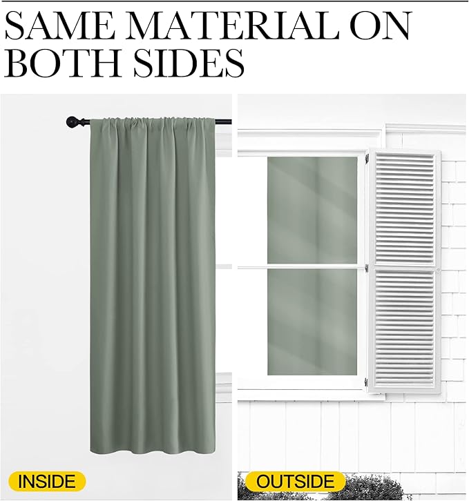 NICETOWN 2 Panels Blackout Curtains, Rod Pocket Thermal Insulated Drapes for Kitchen, Heavy Duty Small Window Treatment for Dorm Room, Studio Apartment, Basement (Greyish Green, W42 x L30)