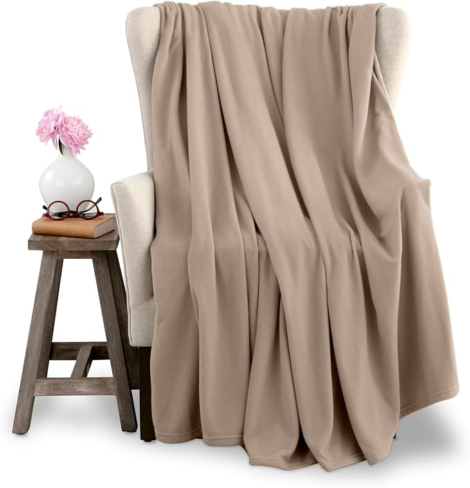 King Size Microfleece Blanket | Fleece Bed Blanket | All-Season Comfort | Supersoft Lightweight | Plush Throw Blanket for Bed Couch or Sofa | Pet-Friendly | Nutmeg