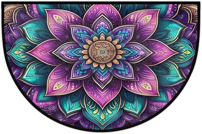 Bohemia Half Round Doormat Semi Circle Rug Half Moon Rug Entryway Mat | Boho Mandala Washable Non Slip Outdoor Floor Rug Kitchen Mat for Indoor Outdoor Bathroom Fireplace Bath Decor
