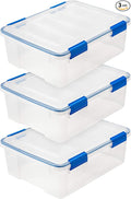 IRIS USA 3-Pack 26.5 Qt Storage Bins with Gasket Lids, Clear/Blue | WeatherPro seal protects everyday essentials in closets, offices and laundry rooms