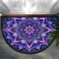 Mandala Half Round Doormat Non-Slip Semi Circle Rug Half Moon Mat | Ethnic Purple Flower Washable Soft Absorbent Indoor Outdoor Entrance Kitchen Bathroom Sink Patio Welcome Fireplace Floor Rug