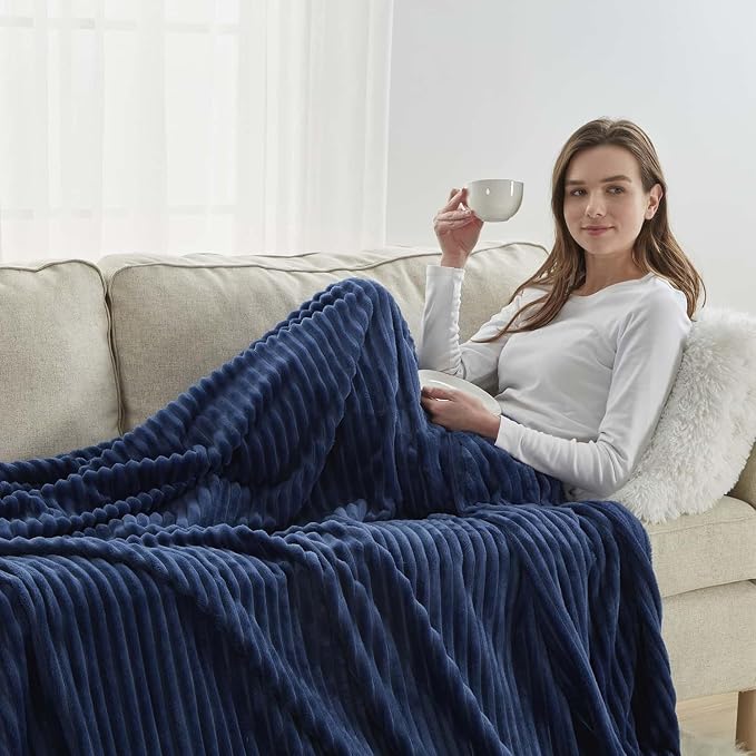 Nestl Blue Throw Blanket for Couch - Cozy Warm Fuzzy Blankets for Women, Set of 2 Small Fleece Throws for Girls - Navy Blue, 50 x 60 Inches