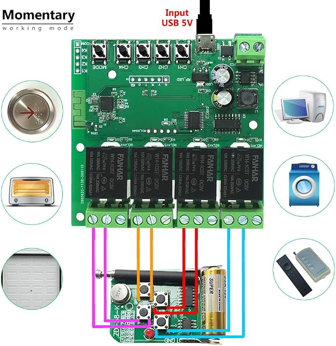 4-Channel WiFi Smart Switch Relay Module, TUYA/Smart Life App for Smart Home Remote Control, Momentary Time Adjustable, Compatible with Alexa/Google Assistant
