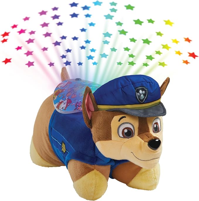 Pillow Pets Nickelodeon Paw Patrol Chase, 11" Sleeptime Lite | Plush Pillow and Night Light in One, Projects Rainbow Stars, 3 Light Modes, 20-Minute Auto-Off Timer, BPA Free