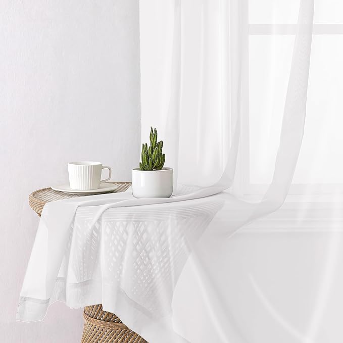 Lecloud Sheer White Curtains 96 Inches Long 2 Panels, Farmhouse Soft Voile - Image 7