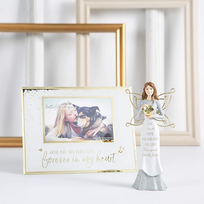 Pavilion - Best Friends Come Into Our Lives and Leave Paw Prints On Our Hearts - 7.5 Inch White & Gold in Memory of Pet Angel Figurine