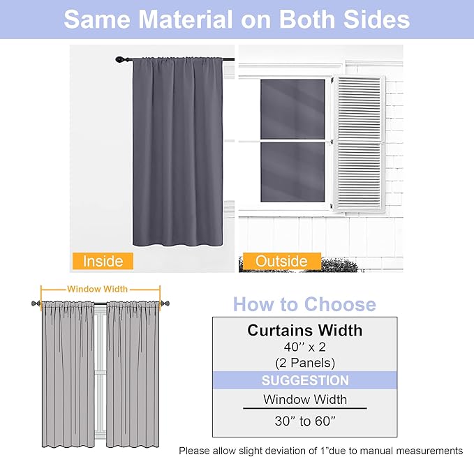 Simplebrand Ava Grey Blackout Curtains for Bedroom 90 Inches Long 2 Panels Set, Solid Privacy Energy Saving Living Room Window Treatment Curtains Blackout Drapes, W40 x L90 Inch, Grey