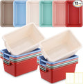 Thyle 12 Pieces Plastic Cubby Bins with Labels Classroom Book Bins Stackable Storage Container Durable Toy Storage Organizer Baskets for School Classroom Office (Handle,Morandi Color2)