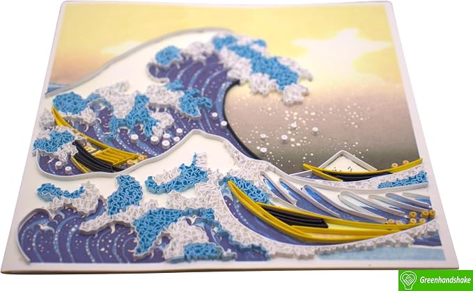 Hokusai's The Great Wave at Kanagawa (1760-1849), Quilling Art Greeting Card - Design Greeting Card for Birthday, Valentine's Day, Mothers Day, Spring, Fathers Day, Graduation, Wedding, Anniversary, Thank You, Get Well, All Occasion. Framable Artwork f...