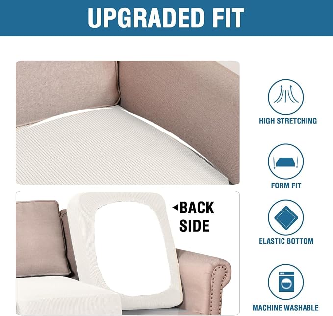 H.VERSAILTEX Super Stretch Individual Seat Cushion Covers Armchair Sofa Covers Couch Cushion Covers Slipcover Sets Thick Jacquard Textured Twill Fabric (1 Piece Chair Cushion Cover, Porcelain White)