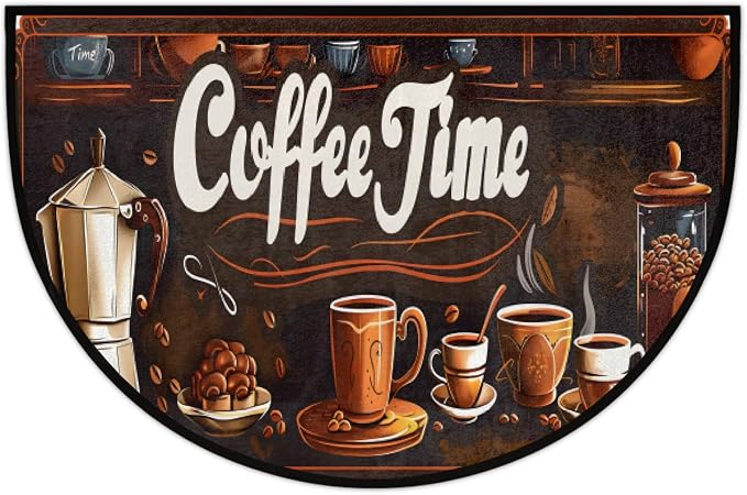 Pardick Coffee Design Art Half Round Doormat Semi Circle Rug Non Slip Indoor Outdoor Entrance Half Moon Rug Absorbent Durable Washable Front Floor Mat for Kitchen Bathroom Patio Fireplace