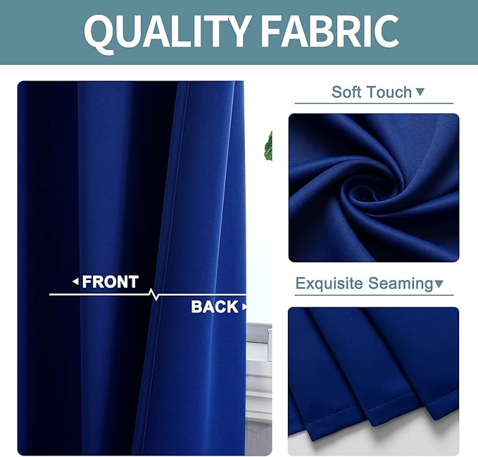ChrisDowa Grommet Blackout Curtains for Bedroom and Living Room - 2 Panels Set Thermal Insulated Room Darkening Curtains (Royal Blue, 52W x 72L)