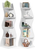 LITTLE TREE 70-Inch Corner Shelf, Seaweed Shaped Etagere Display Bookshelf, Freestanding 5-Tier Wall Shelves for Small Spaces, Bedroom, Living Room, 2 Pack, White