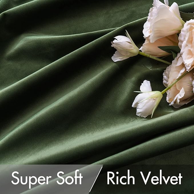 MIULEE Velvet Curtains 102 inches - Luxury Blackout Curtains for Bedroom Living Room Thermal Insulated Super Soft Window Drapes Rod Pocket & Back Tab, Olive Green, W52 x L102 inches, 2 Panels
