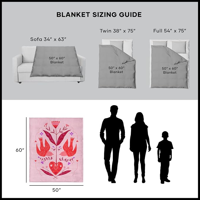 NORTHWEST Valentine's Day, Flying Birds, Silk Touch Throw Blanket 50 x 60 Inches