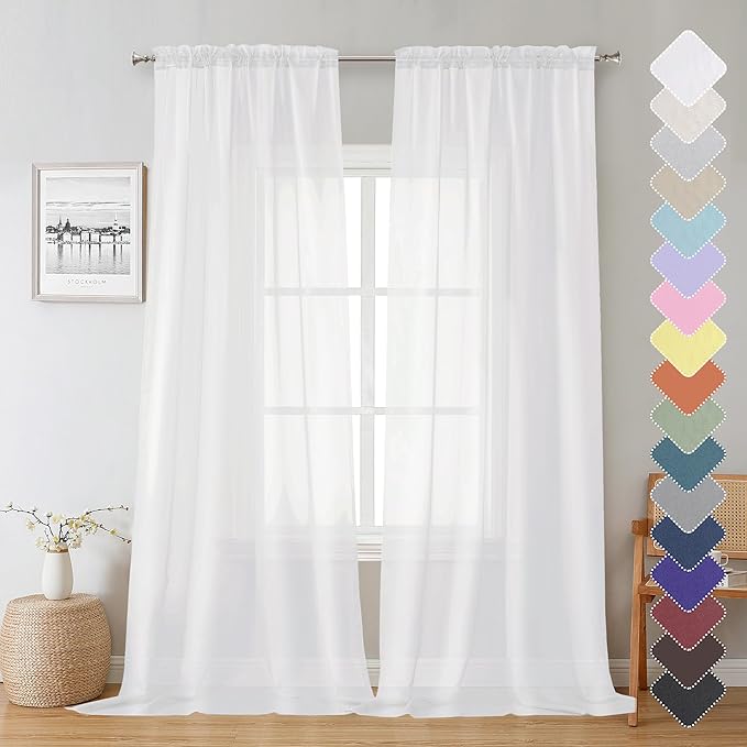 Lecloud Sheer White Curtains 96 Inches Long 2 Panels, Farmhouse Soft Voile by Lecloud