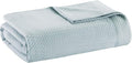Madison Park 100% Egyptian Cotton Summer Blanket Full Queen Size Light Blue | Cozy Soft Breathable Durable, Waffle Weave Woven Casual, Lightweight Knit All Season Throw for Bed Couch or Sofa, OEKO TEX