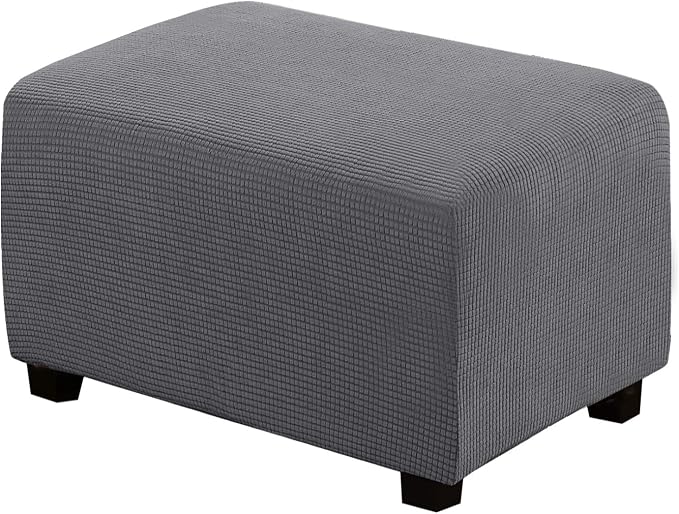 H.VERSAILTEX Ottoman Cover Slipcover Rectangle Fit Length 29"-34" Footrest Sofa Slipcovers Stool Cover Footstool Protector Covers Feature Stretch Thick Soft Jacquard Fabric Removable Washable - Grey