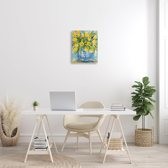 Expressive Yellow Tulips Vase, 16 x 20 Inch Canvas Wall Art | Stupell Industries · By Jeanette Vertentes · Ready to hang · Bright spring home accent · Made in USA