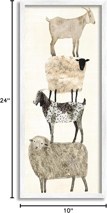 Stupell Industries Fun Stacked Sheep and Goats Farm Animals, 10 x 24, Beige | Stupell Industries · By Victoria Borges · Ready to hang · Charming country decor for kitchen or living room · Made in USA