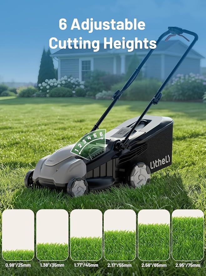 Litheli Electric Lawn Mower Cordless 16", Grass Cutter Machine for 3200 Sq. Ft, 2 in 1 Bagging/Mulching, Brushless Motor, 6 Cutting Heights, Includes 2 * 5.0 Ah Battery and Charger