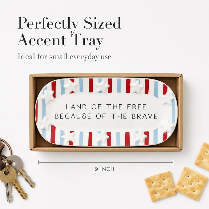 Mud Pie Red Ceramic Stripe American Sentiment Tray, America 250 Merchandise