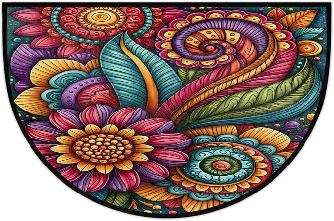 Daisy Half Round Door Mat Semi Moon Rug Fireplace Carpet Area Rugs | Color Bohemia Non Slip Absorbent Half Circle Mat Carpet for Indoor Outdoor Patio Kitchen Bathroom Entryway Home Decor