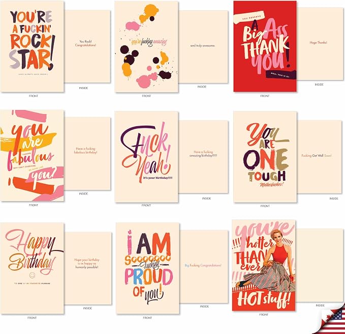 NobleWorks - 36 Assorted Funny Mixed Occasions Blank Greeting Cards Bulk Box Set w/Envelopes, Adult Humor Get Well, Variety Pack for Men and Women (36 Designs, 1 Each) - Mega AC9135XXG-B1x36