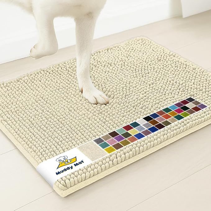 Muddy Mat® | Super Water Absorbent Door Mat Indoor, Microfiber Quick Dry Chenille Entryway Rug, Slip Resistant Front Door Mat, Indoor Mats for Entryway, Machine Washable Pet Rug, Ivory 24" x 72"