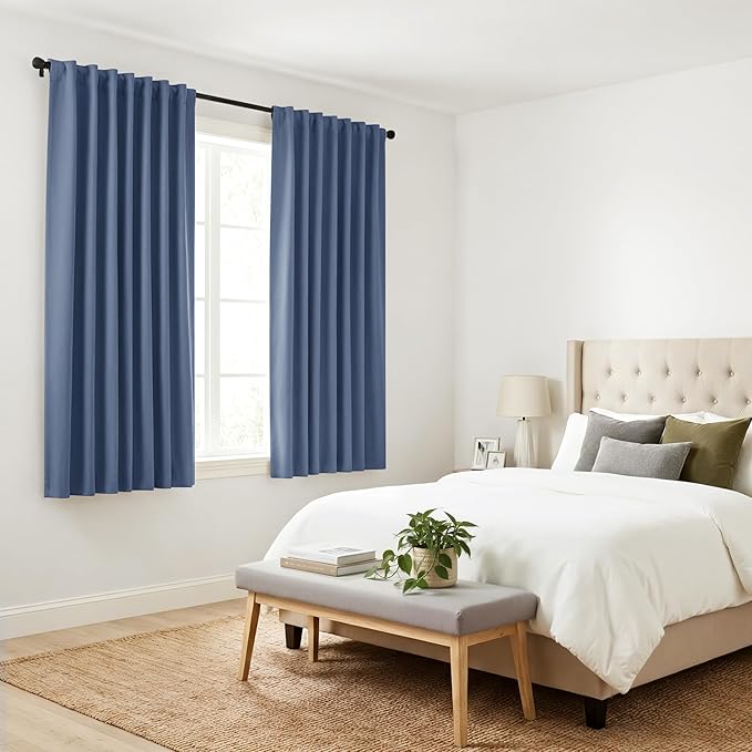 PONY DANCE Blackout Curtains Thermal Insulated Window Treatment Panels Room Darkening Blackout Drapes for Living Room Back Tab/Rod Pocket Bedroom Draperies (2 Panels,Blue Haze, 52x63 Inch)