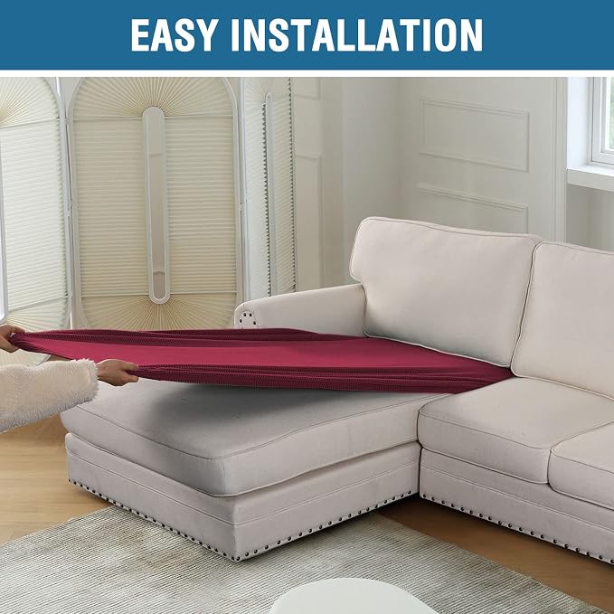 H.VERSAILTEX Sectional Couch Covers 1 Piece Chaise Slipcover L Shape Separate Cushion Couch Cover for Both Left/Right Sectional Couch (Seat Only: 1 Chaises, Burgundy)
