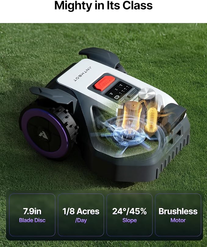 ANTHBOT M5 Lidar Robot Lawn Mower, 360°LiDAR+Vision Perimeter Wire Free 1/8 Acre, Vision Obstacle Avoidance Robotic Lawnmower with Automatic Mapping Zone Division, 45% Slope, App Control