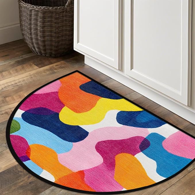Colorful Half Round Doormat Semi Circle Rug Half Moon Rug Entryway Mat | Camouflage Colorful Washable Non Slip Outdoor Floor Rug Kitchen Mat for Indoor Outdoor Bathroom Fireplace Bath Decor