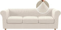 H.VERSAILTEX 4 Piece Stretch Chesterfield Sofa Slipcovers for 3 Seat Cushion Couch Mid Century Deep Seat Sofa Covers (Base Cover Plus 3 Seat Cushion Covers) Thicker Jacquard Fabric (Large Sofa, Ivory)
