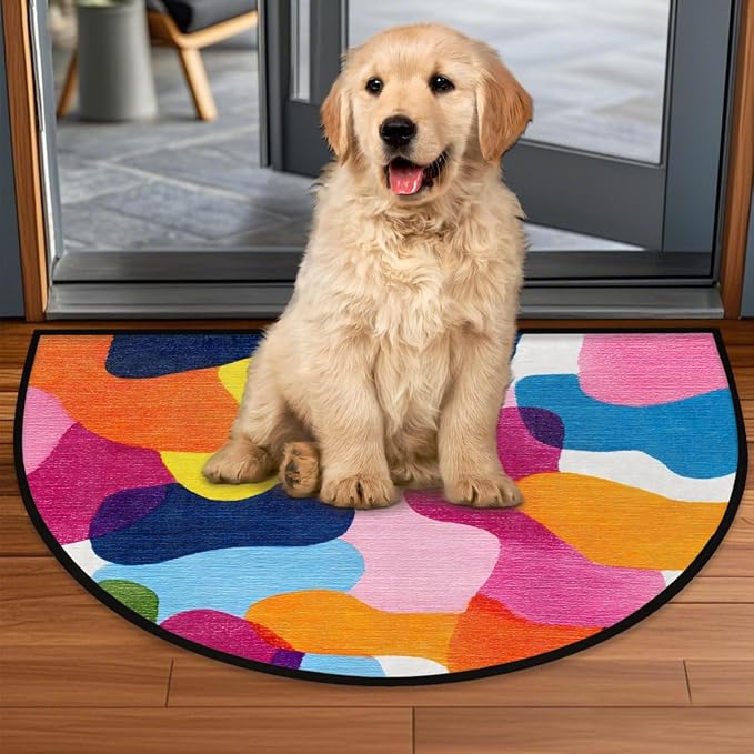 Colorful Half Round Doormat Semi Circle Rug Half Moon Rug Entryway Mat | Camouflage Colorful Washable Non Slip Outdoor Floor Rug Kitchen Mat for Indoor Outdoor Bathroom Fireplace Bath Decor