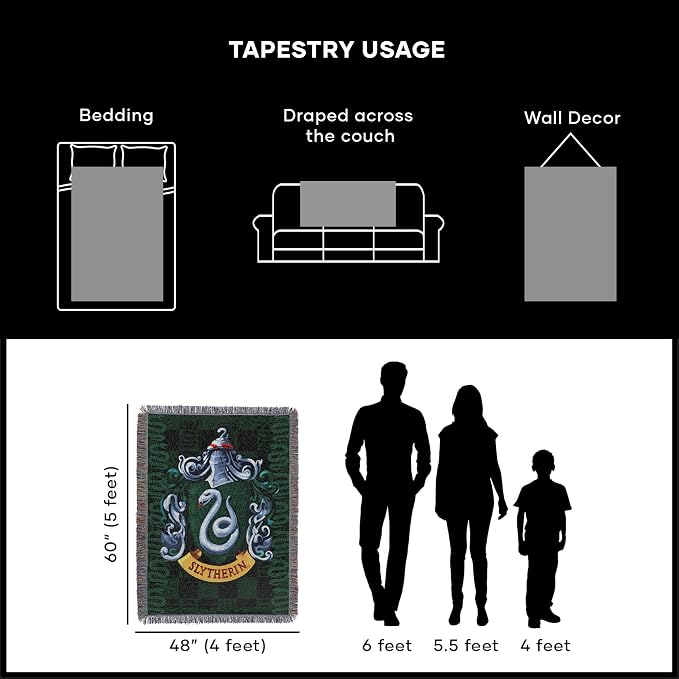 Northwest Harry Potter Woven Tapestry Throw Blanket, Designer Home Décor, Modern, Unique Gift, 48" x 60", Slytherin Shield