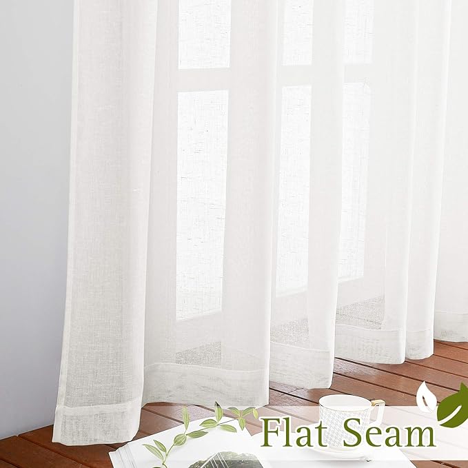 NICETOWN Linen Curtains Semi Sheer Bedroom Window Curtains, Grommet Casual 72" Long Thick Semitransparent Flax Sheer Window Treatment Privacy for Nursery, Ivory, 1 Panel = 52" W, Sold by 2 Panels