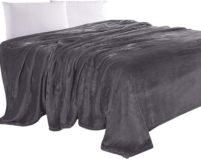 Elegant Comfort Luxury Velvety Feel Blanket, All-Season Lightweight Blanket, Ultra Plush, Soft, Cozy-Fuzzy Flannel Fleece for Couch, Sofa, Bed, Travel, Solid Design, Twin/Twin XL, Grey